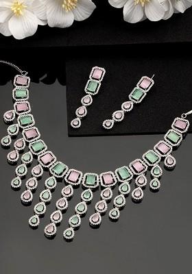 Silver Plated Ad Studded Jewellery Set