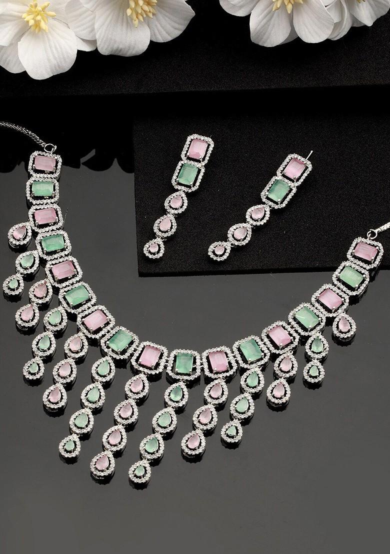 Silver Plated Ad Studded Jewellery Set