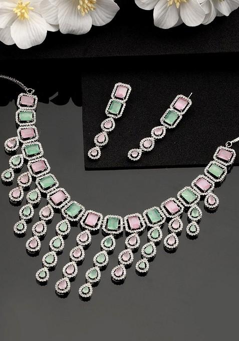 Silver Plated Ad Studded Jewellery Set