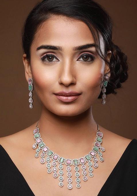 Silver Plated Ad Studded Jewellery Set