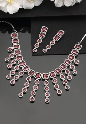 Silver Plated Cz Stone Studded Jewellery Set