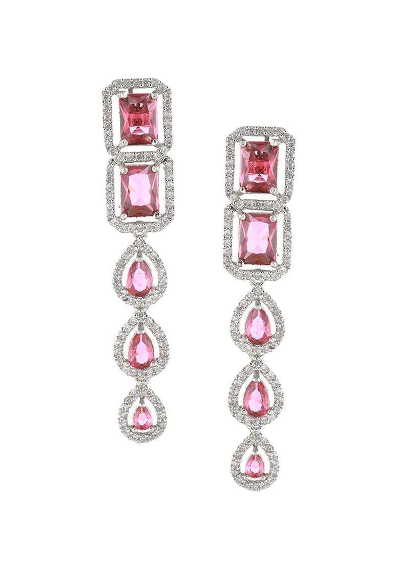 Silver Plated Cz Stone Studded Jewellery Set - Indya
