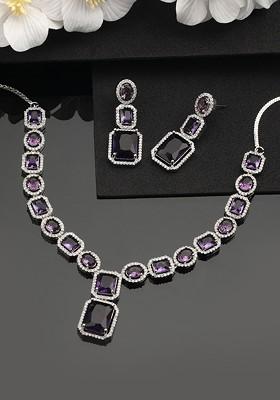 Silver Plated Ad Stone Studded Jewellery Set