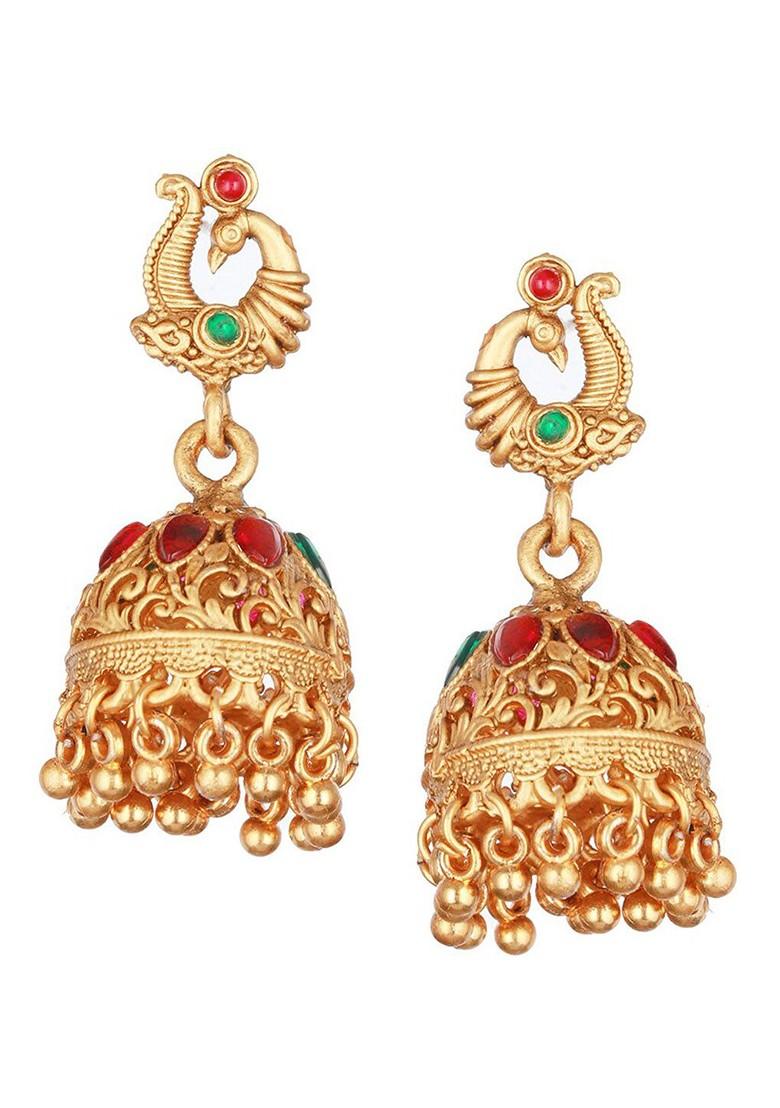 Gold Plated Stone Studded And Beaded Necklace And Earrings - Indya