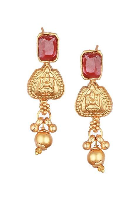 Gold Plated Stone Studded Necklace And Earrings