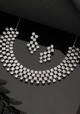Silver Plated Ad Studded Jewellery Set