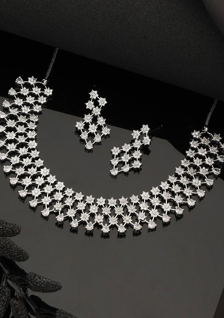 Silver Plated Ad Studded Jewellery Set