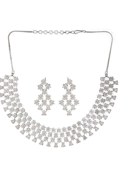 Silver Plated Ad Studded Jewellery Set