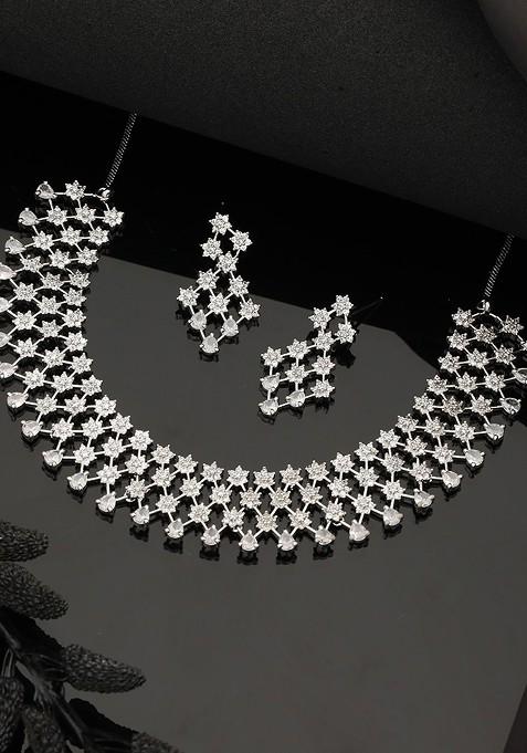 Silver Plated Ad Studded Jewellery Set