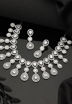 Silver Plated Ad Studded Jewellery Set