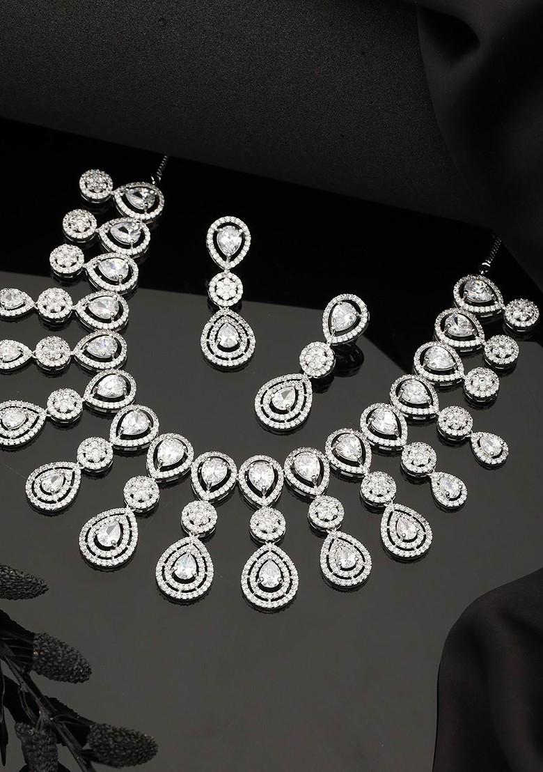 Silver Plated Ad Studded Jewellery Set