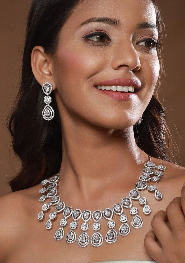 Silver Plated Ad Studded Jewellery Set