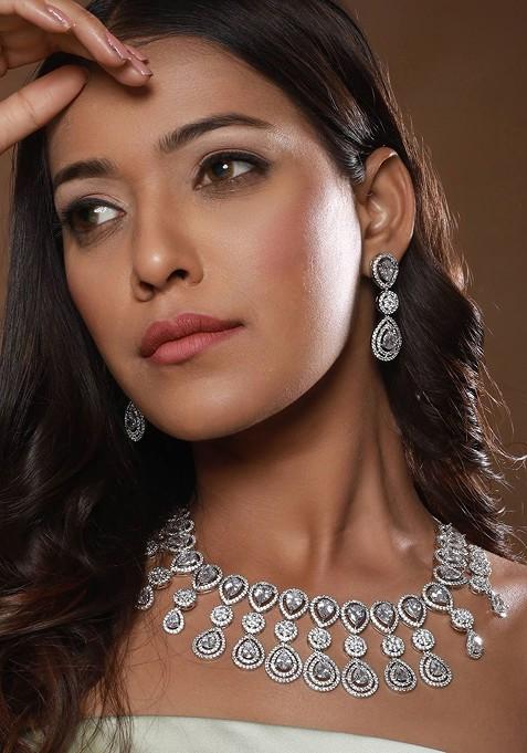 Silver Plated Ad Studded Jewellery Set