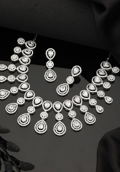 Silver Plated Ad Studded Jewellery Set