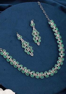 Silver Plated American Diamond Studded Jewellery Set