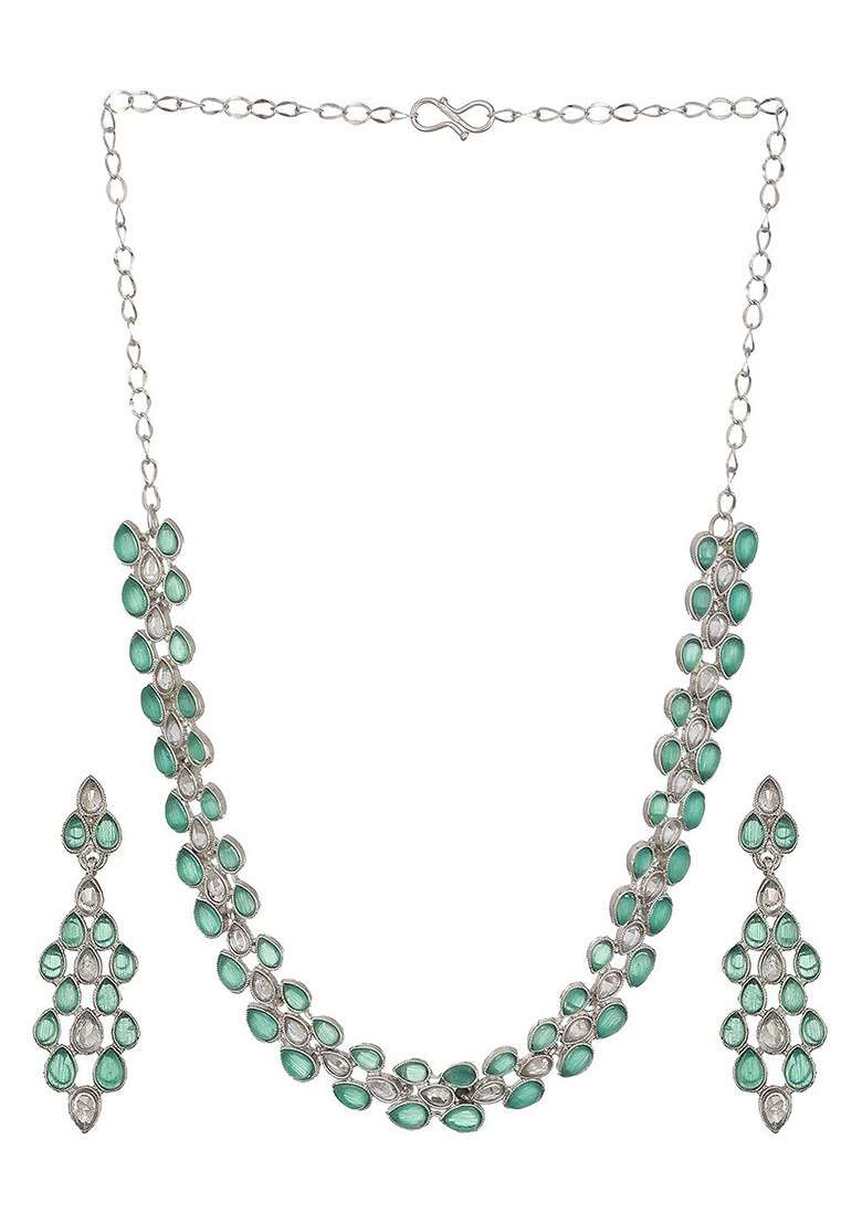 Silver Plated American Diamond Studded Jewellery Set - Indya