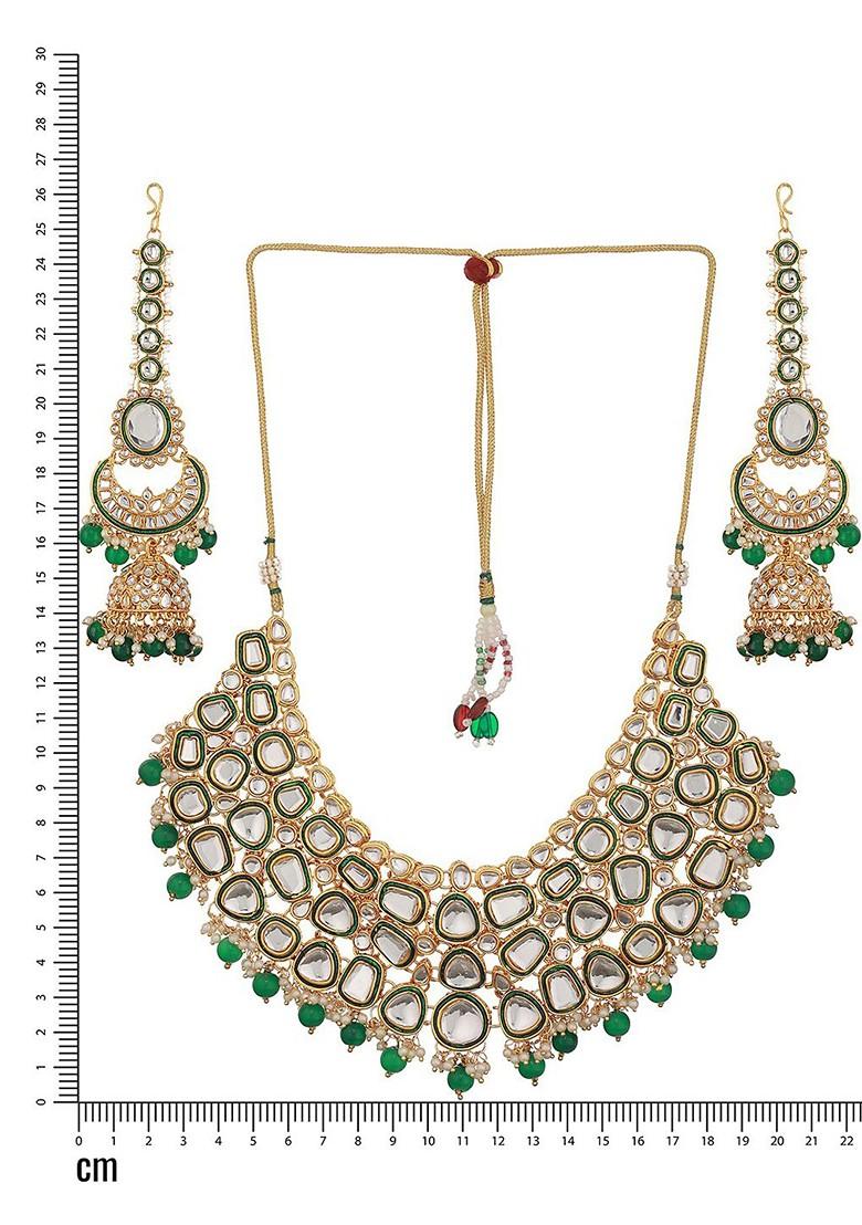 Gold Plated Kundan Studded And Beaded Jewellery Set - Indya