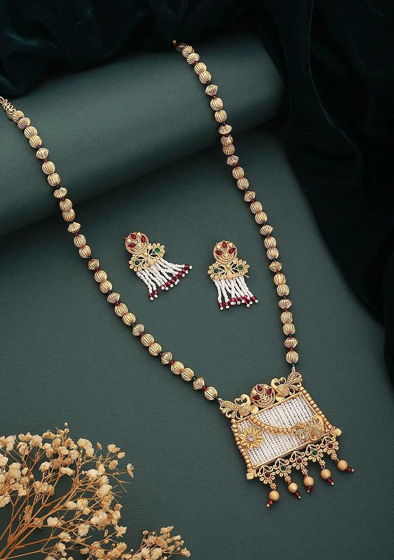 Gold Plated Artificial Stones And Beads Studded Necklace Set