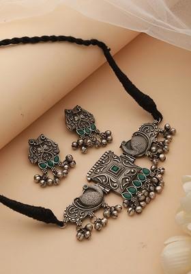 Silver Plated Stones Studded Jewellery Set