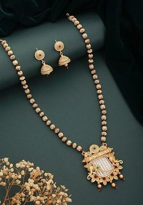 Gold Plated Artificial Stones And Beads Studded Necklace Set