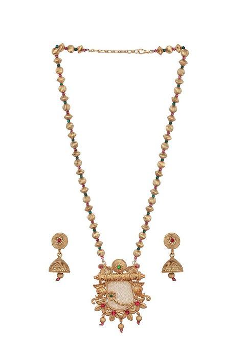 Gold Plated Artificial Stones And Beads Studded Necklace Set
