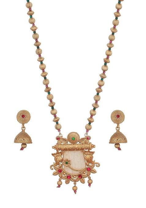 Gold Plated Artificial Stones And Beads Studded Necklace Set