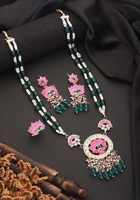Gold Plated And Stone Studded And Beaded Jewellery Set