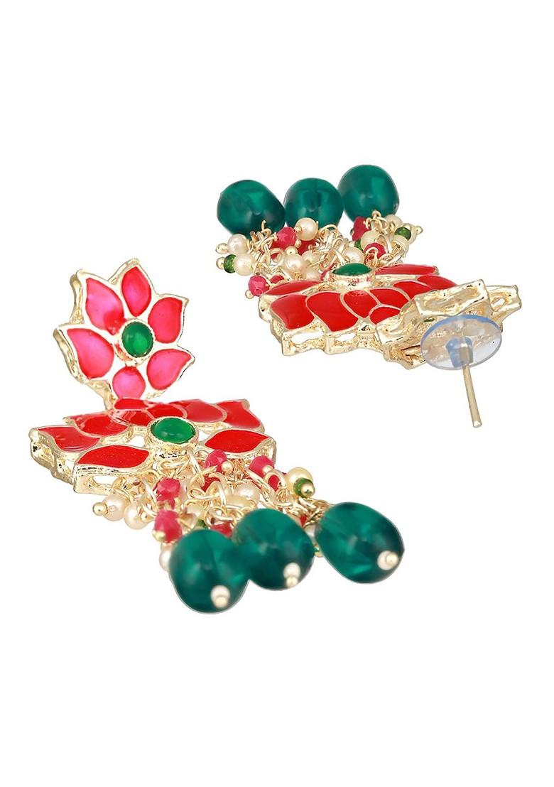 Gold Plated And Stone Studded And Beaded Jewellery Set - Indya