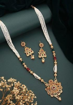 24K Gold Plated Stone Studded And Beaded Jewellery Set