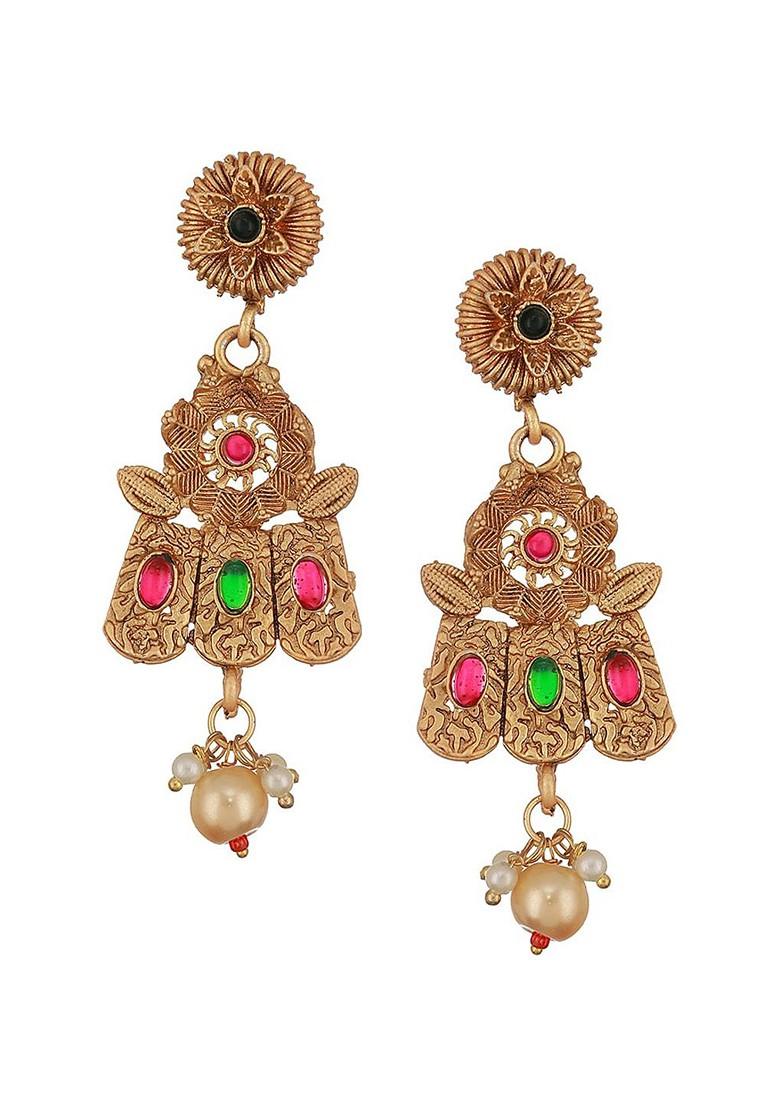 24K Gold Plated Stone Studded And Beaded Jewellery Set - Indya