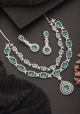Silver Plated And American Diamond Studded Jewellery Set