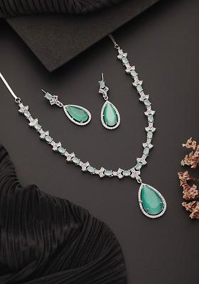 Silver Plated American Diamond Studded Jewellery Set