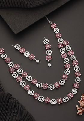 Rhodium Plated Ad Studded Jewellery Set