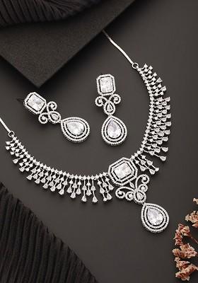Rhodium Plated Ad Studded Jewellery Set