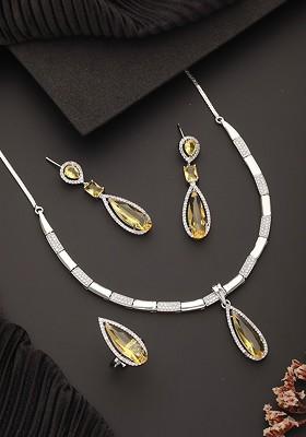 Rhodium Plated American Diamond Jewellery Set