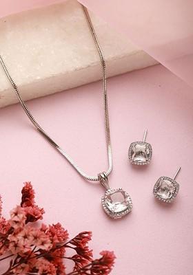 Silver Plated Ad Studded Pendent Set