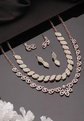 Set Of 2 Rose Gold Plated Cz Studded Jewellery Set