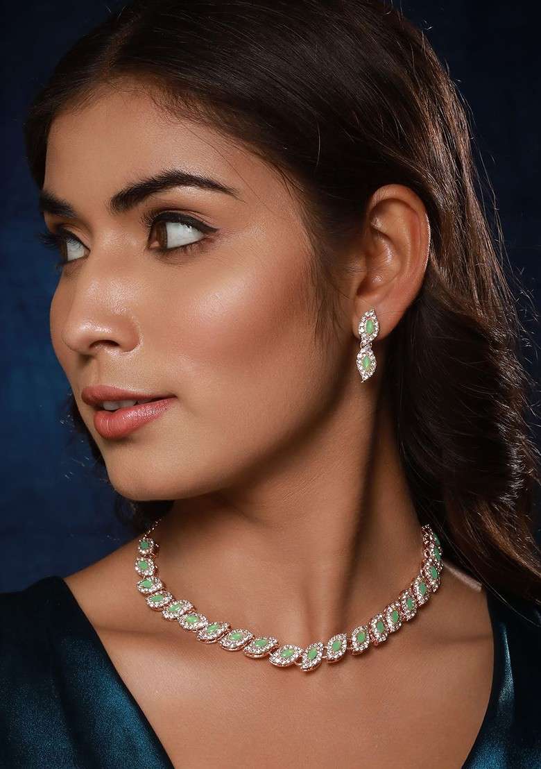 Set Of 2 Rose Gold Plated Cz Studded Jewellery Set - Indya