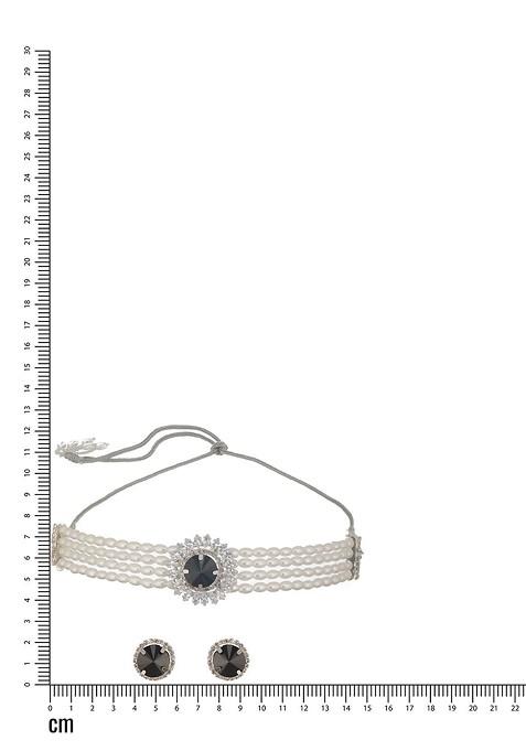 Women Silver Plated Stone Studded And Pearl Beaded Jewellery Set