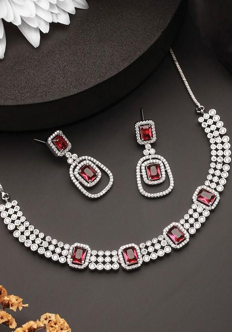 Silver Plated Ad Studded Jewellery Set