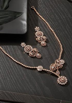 Rose Gold Plated American Diamond Studded Jewellery Set