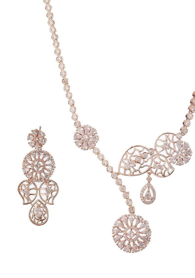 Rose Gold Plated American Diamond Studded Jewellery Set - Indya