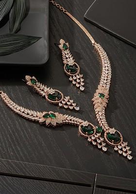 Rose Gold Plated Cubic Zirconia Studded Jewellery Set