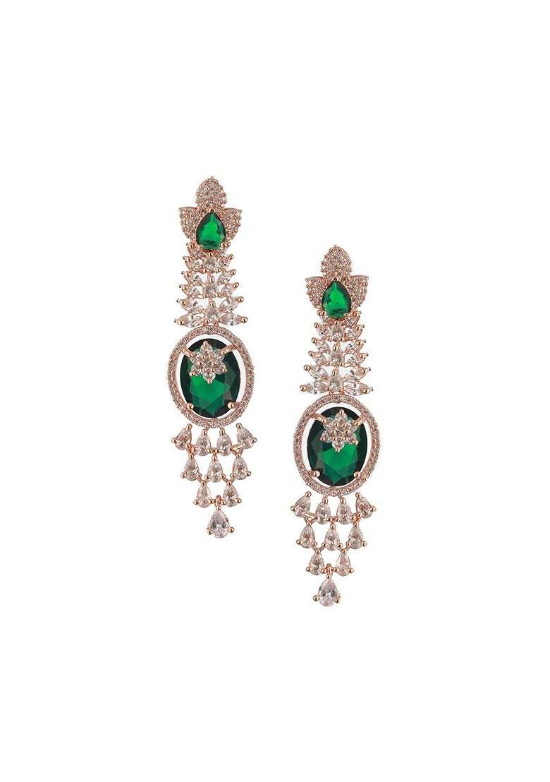 Rose Gold Plated Cubic Zirconia Studded Jewellery Set - Indya