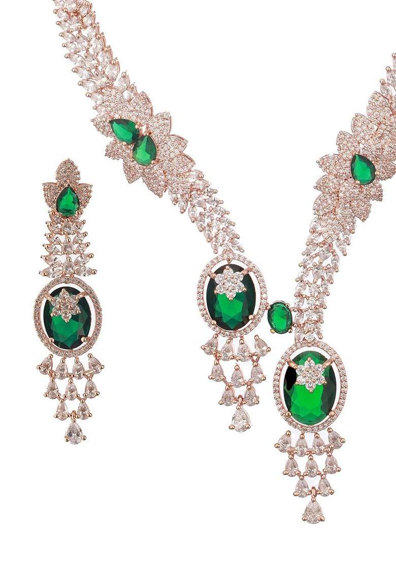 Rose Gold Plated Cubic Zirconia Studded Jewellery Set - Indya
