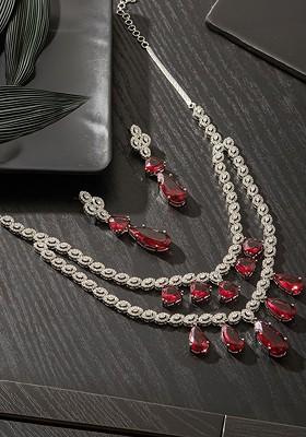 Rhodium Plated American Diamond Stone Studded Layered Jewellery Set