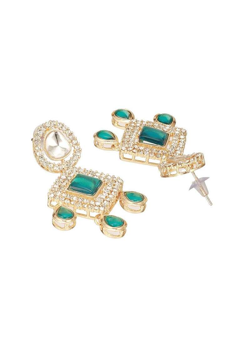 Gold Plated Greenstudded And Beaded Jewellery Set - Indya