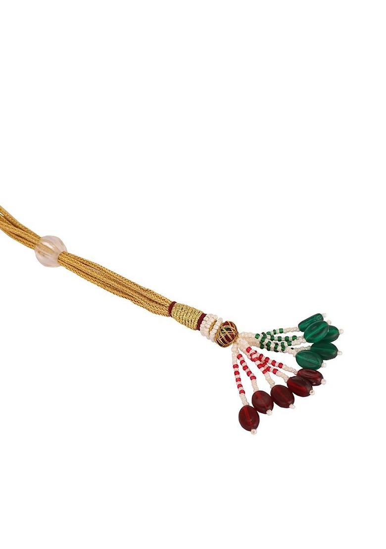 22K Gold Plated Kundan Studded And Beaded Jewellery Set - Indya