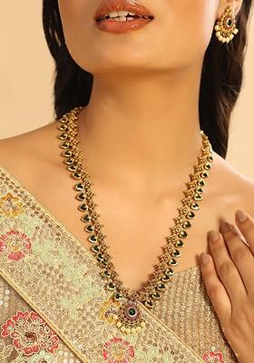 18K Gold Plated Kundan Studded And Beaded Temple Jewellery Set