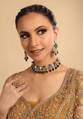 22K Gold Plated Kundan Studded And Beaded Jewellery Set